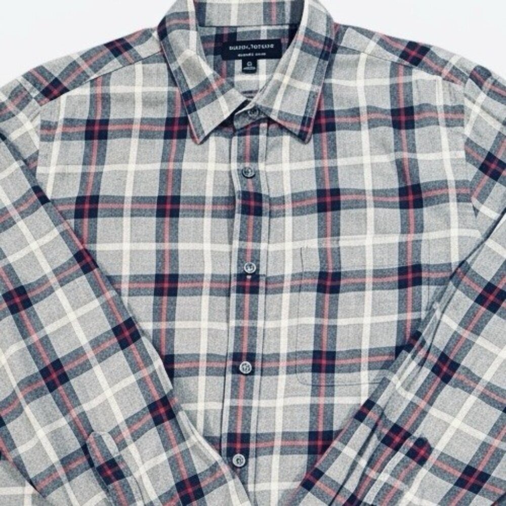 Banana Republic Lightweight Gray Blue Plaid Flannel Shirt Mens Medium - Picture 2 of 7